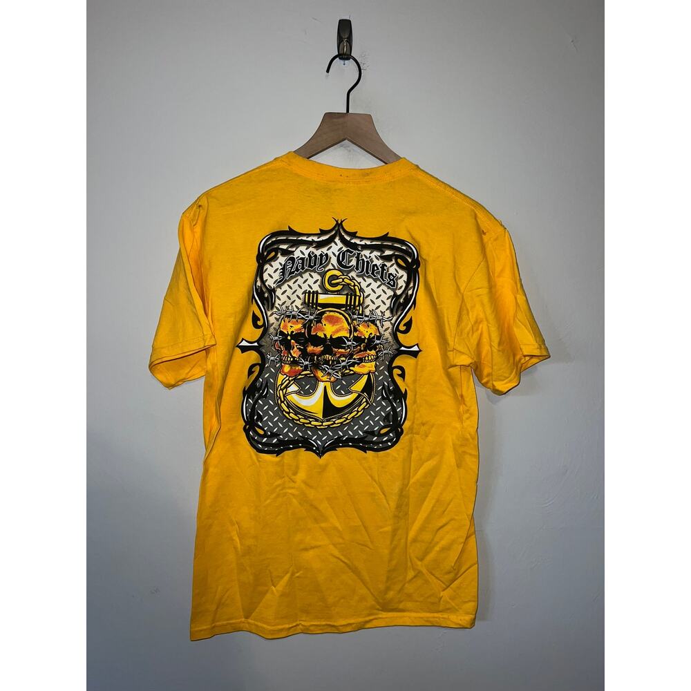 Vintage Navy Chiefs Shirt Comfair Fwd Task Force Fleet Air Mess Tee Yellow M
